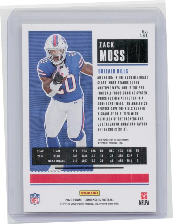 2020 Panini Contenders Zack Moss AU RC #131 Bills - Image 3