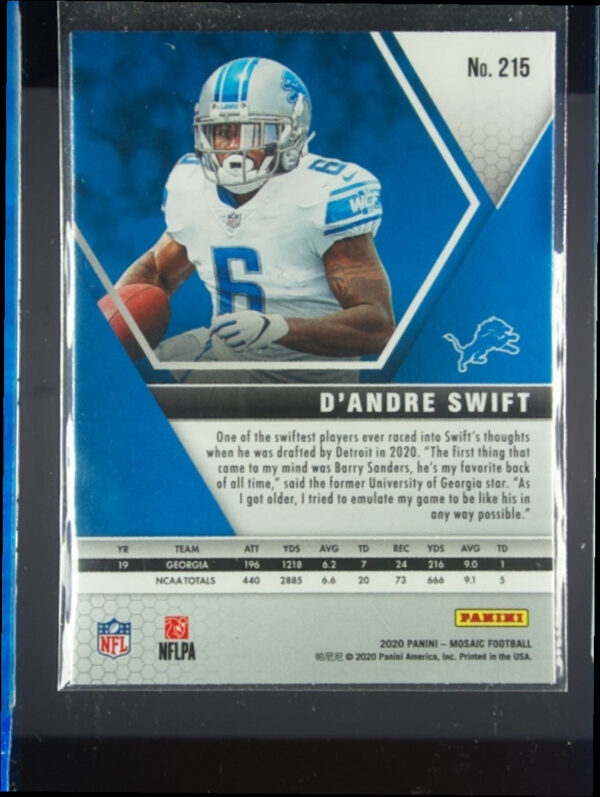 2020 Panini Mosaic D'Andre Swift RC #215 Lions - Image 3