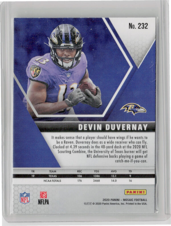 2020 Panini Mosaic Devin Duvernay RC #232 Ravens - Image 3