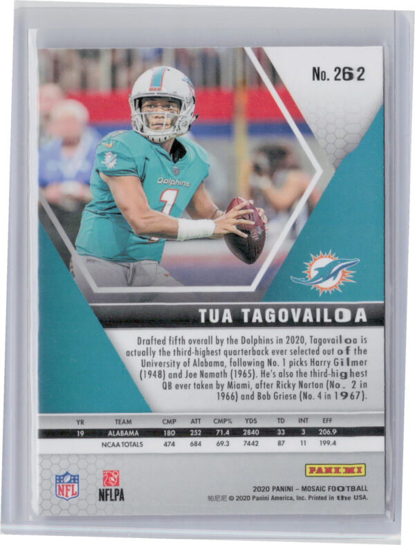 2020 Panini Mosaic Tua Tagovailoa #262 Dolphins - Image 3