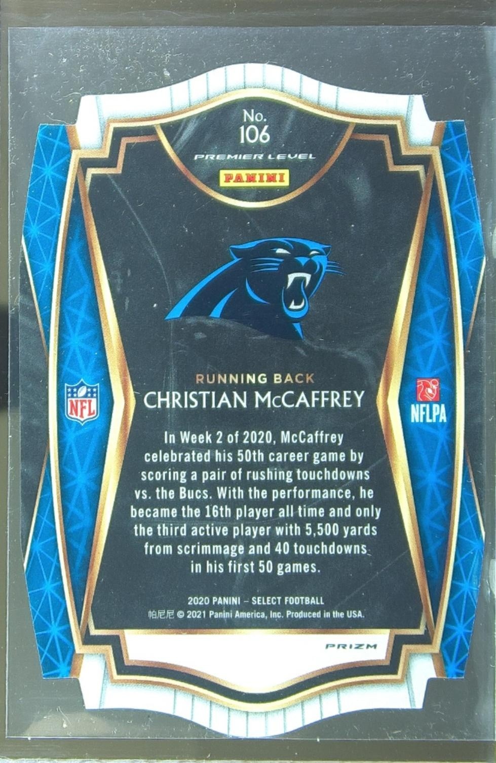 2020 Select Christian McCaffrey Red Prizm Die Cut #106 Panthers - Image 3