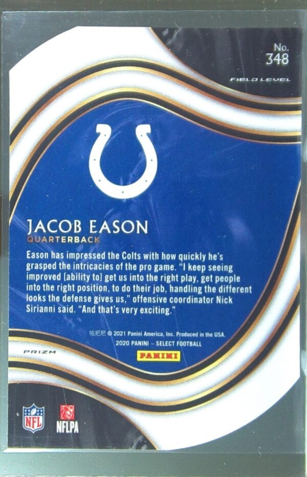 2020 Select Jacob Eason Orange Prizm Die Cut RC #348 Colts - Image 3