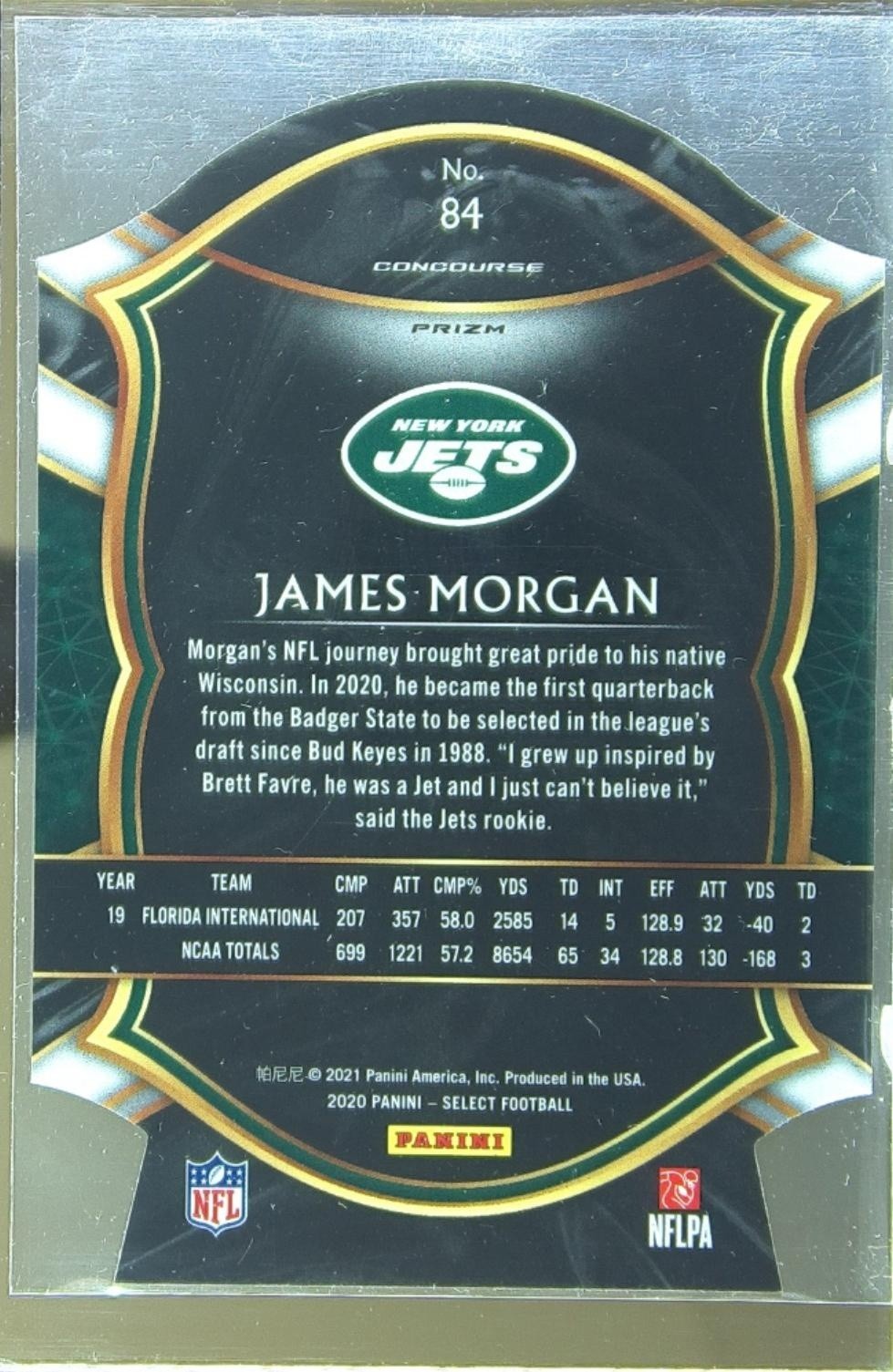 2020 Select James Morgan Red Prizm Die Cut RC #84 Jets - Image 3