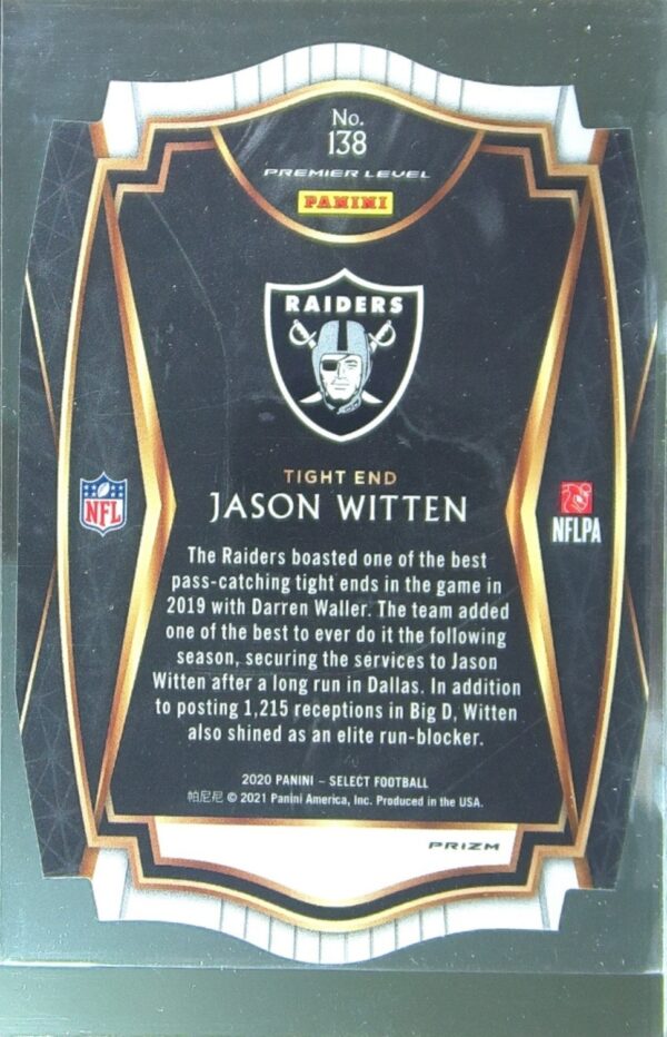 2020 Select Jason Witten Blue Prizm Die Cut #138 Raiders - Image 3