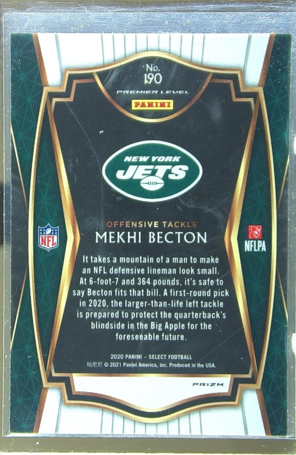 2020 Select Mekhi Becton Silver Prizm RC #190 Jets - Image 3
