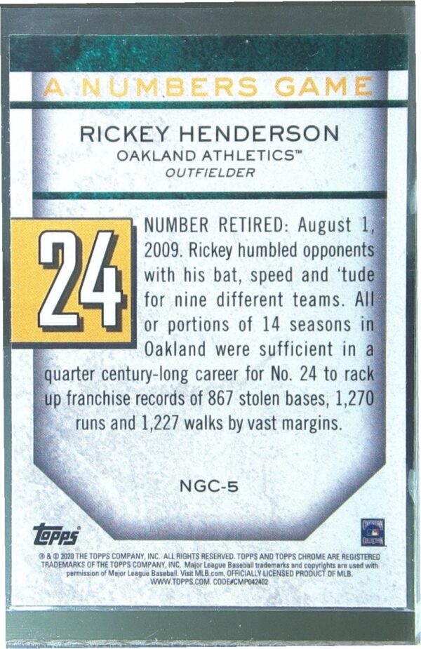 2020 Topps Chrome Update Rickey Henderson #NGC-5 Athletics A Numbers Game - Image 3
