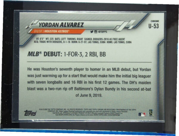 2020 Topps Chrome Update Yordan Alvarez RC #U-53 Astros - Image 3