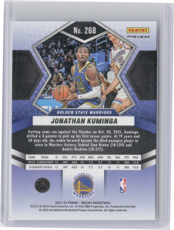 2021-22 Panini Mosaic Jonathan Kuminga Mosaic #268 Warriors - Image 3