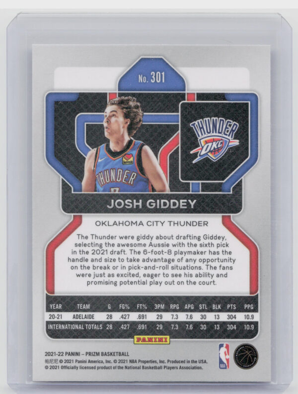 2021-22 Panini Prizm Josh Giddey RC #301 Thunder - Image 3