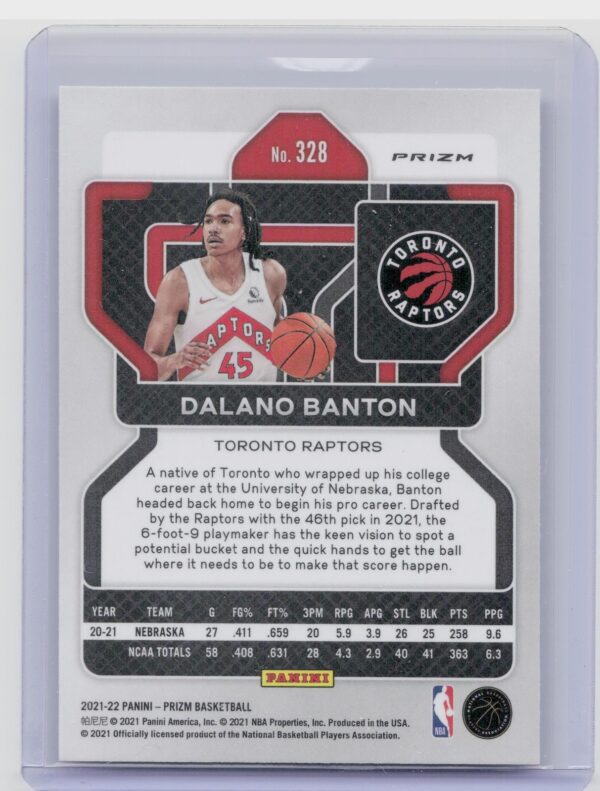 2021-22 Prizm Dalano Banton Silver #328 Raptors - Image 3
