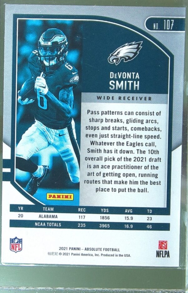 2021 Absolute DeVonta Smith Retail RC #107 Eagles - Image 3
