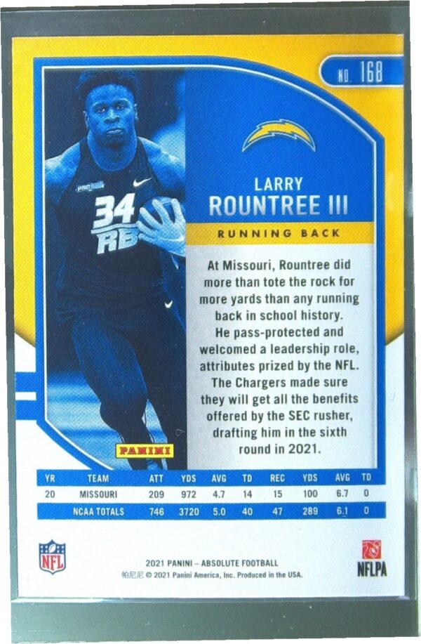 2021 Absolute Larry Rountree III Retail RC #168 Chargers - Image 3