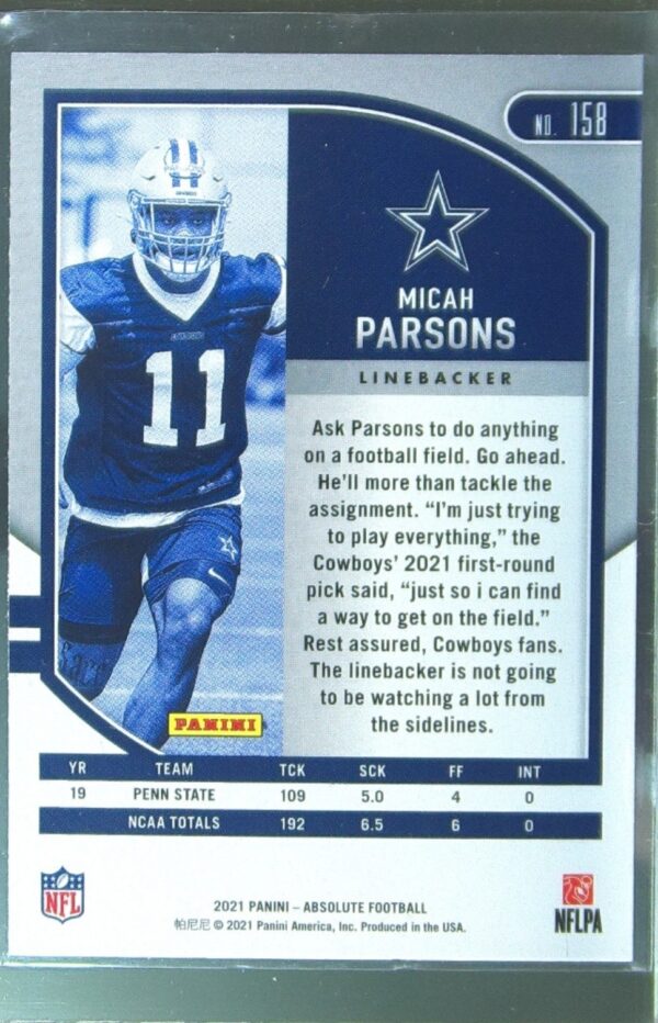2021 Absolute Micah Parsons Retail RC #158 Cowboys - Image 3
