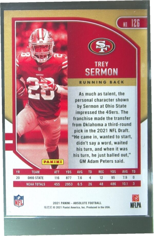 2021 Absolute Trey Sermon Retail RC #126 49ers - Image 3