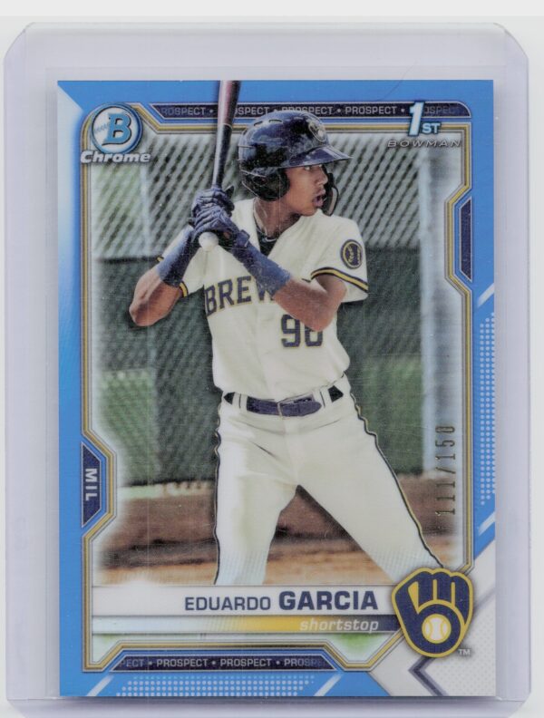 2021 Bowman Chrome Eduardo Garcia SN150 #BCP-191 Brewers Prospects Blue Refracto