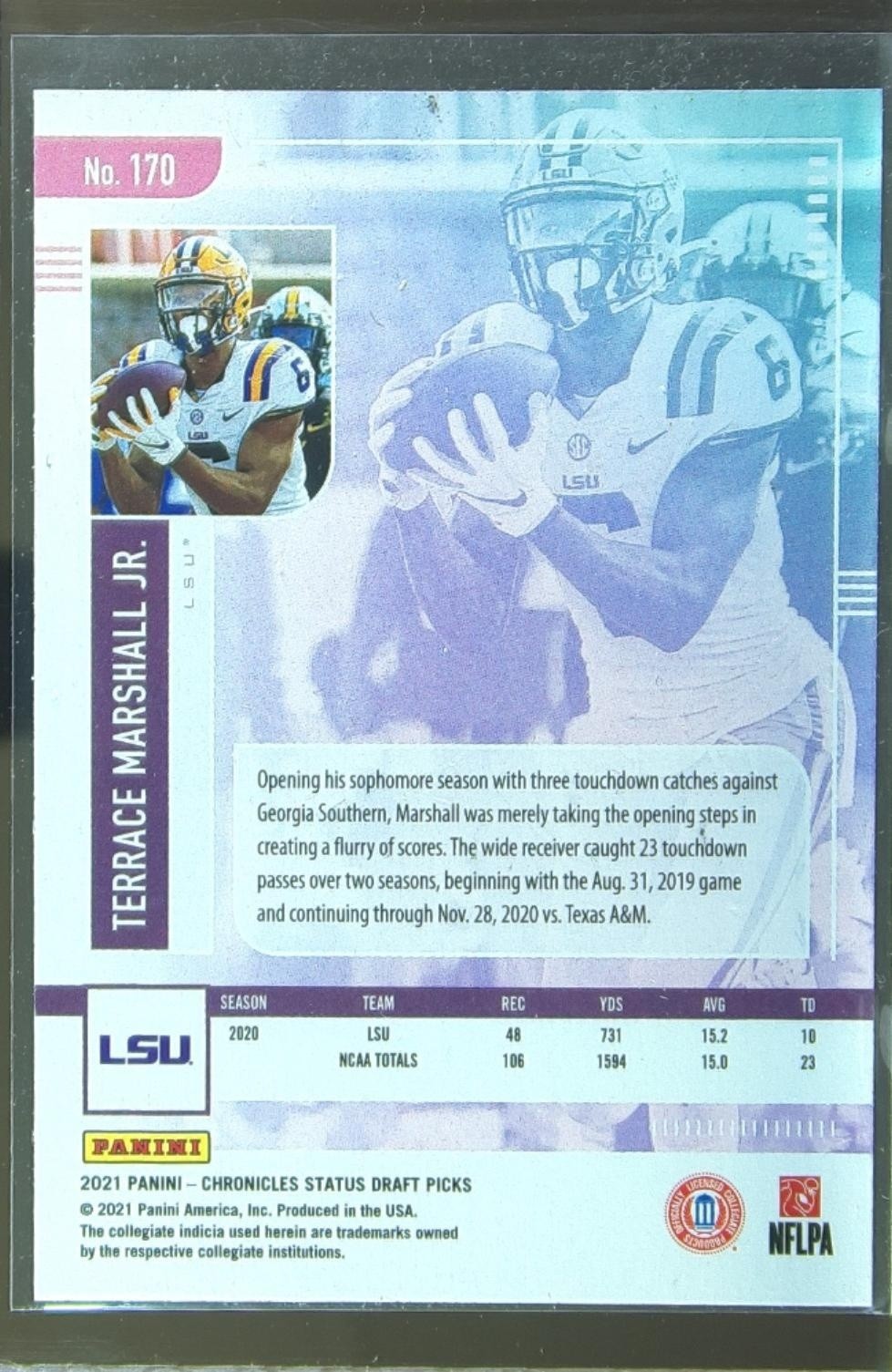 2021 Chronicles Draft Terrace Marshall Jr. RC #170 Tigers - Image 3