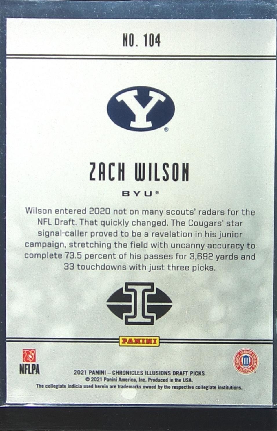 2021 Chronicles Draft Zach Wilson RC #104 Cougars - Image 3