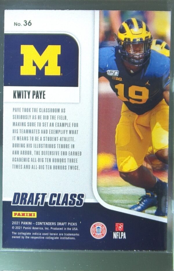 2021 Contenders Draft Picks Kwity Paye RC #36 Wolverines Draft Class - Image 3