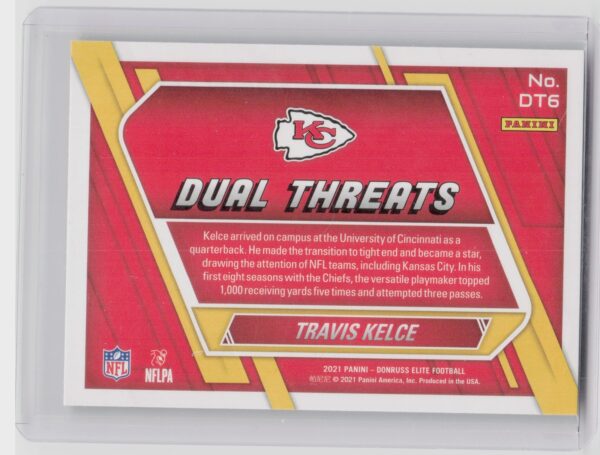 2021 Donruss Elite Travis Kelce #DT6 Chiefs Dual Threats Green - Image 3