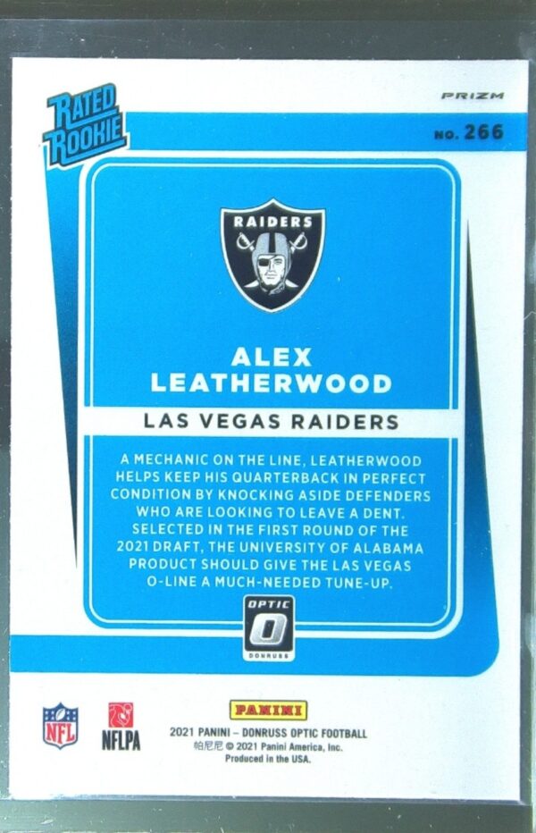 2021 Donruss Optic Alex Leatherwood Blue Scope RC #266 Raiders - Image 3