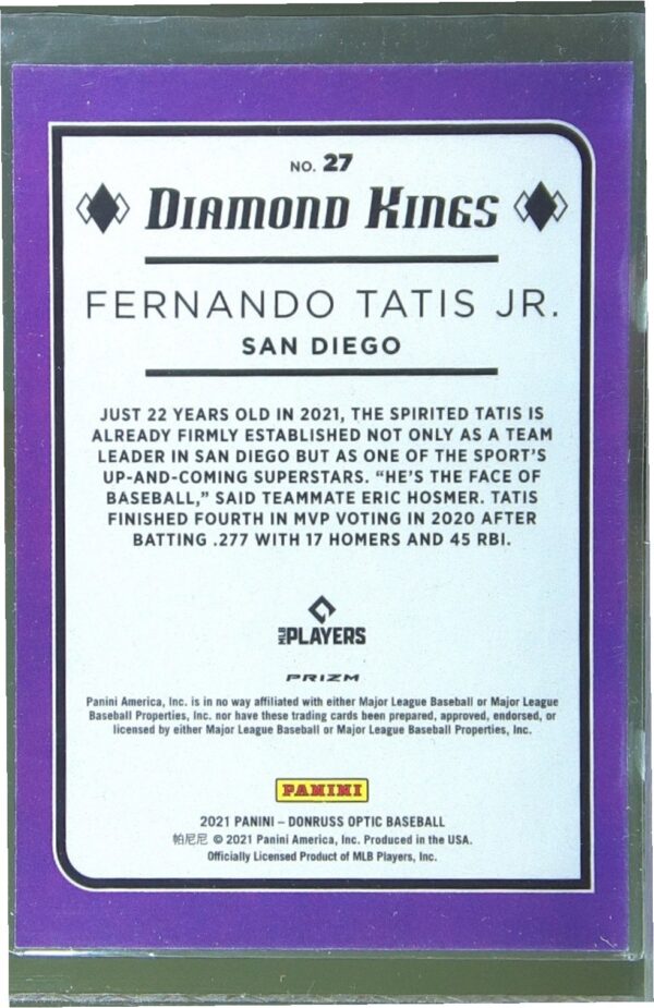 2021 Donruss Optic Fernando Tatis Jr. Holo #27 Padres - Image 3