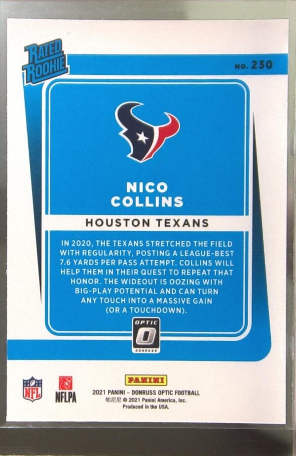 2021 Donruss Optic Nico Collins RC #230 Texans - Image 3