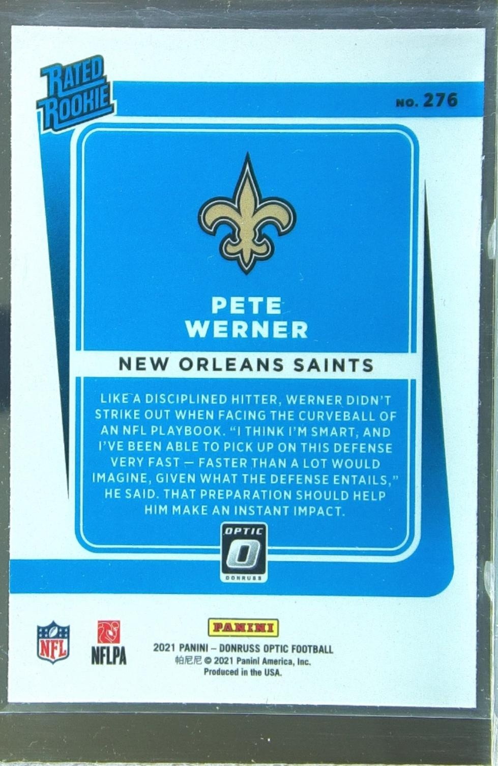 2021 Donruss Optic Pete Werner RC #276 Saints - Image 3