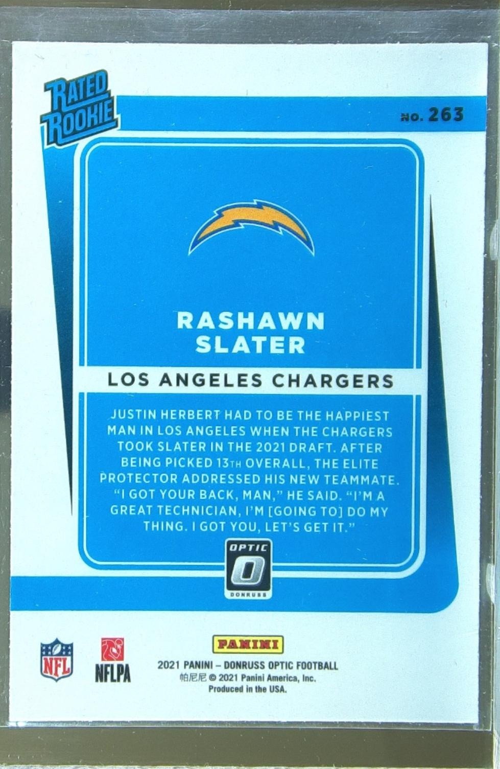 2021 Donruss Optic Rashawn Slater RC #263 Chargers - Image 3