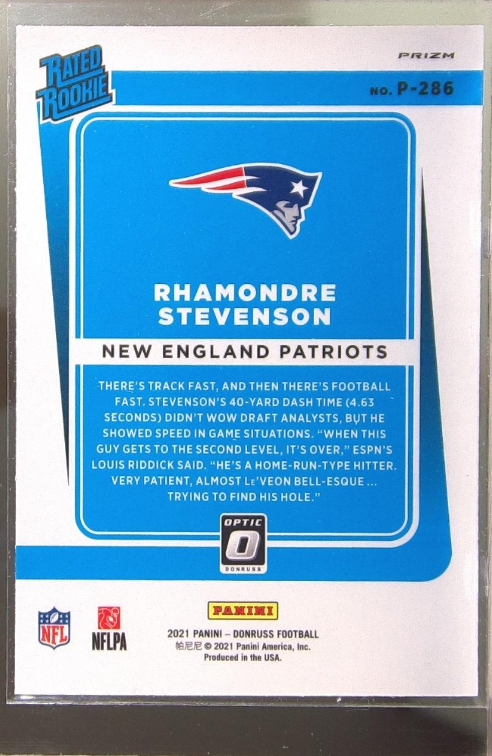 2021 Donruss Rhamondre Stevenson Optic Rated Rookie Preview Red and Green #P-286 - Image 3