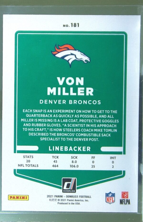 2021 Donruss Von Miller Press Proof Red #181 Broncos - Image 3