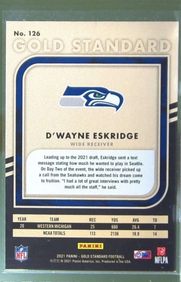 2021 Gold Standard D'Wayne Eskridge RC /99 #126 Seahawks - Image 3