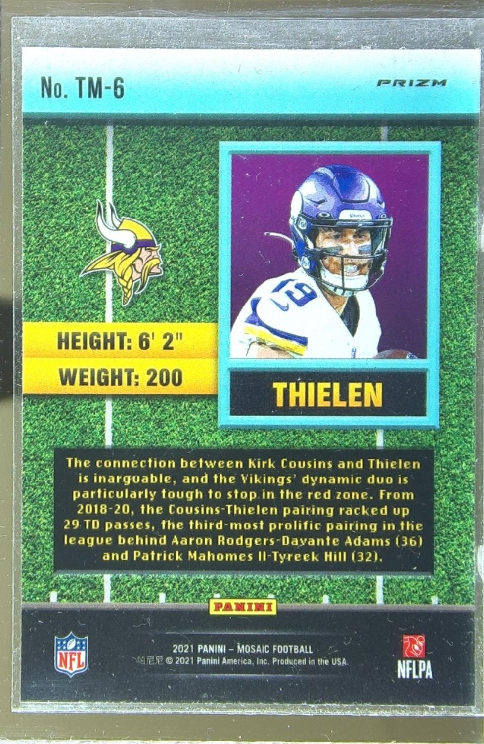 2021 Mosaic Adam Thielen #TM-6 Vikings Touchdown Masters Mosaic - Image 3
