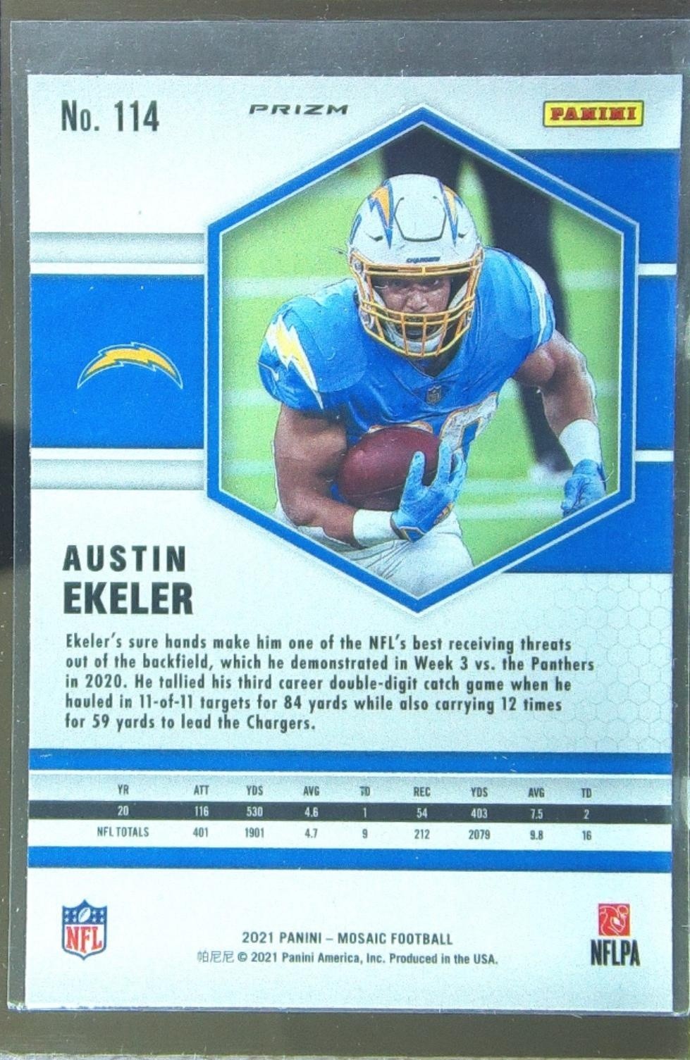 2021 Mosaic Austin Ekeler Prizm Reactive Orange #114 Chargers - Image 3
