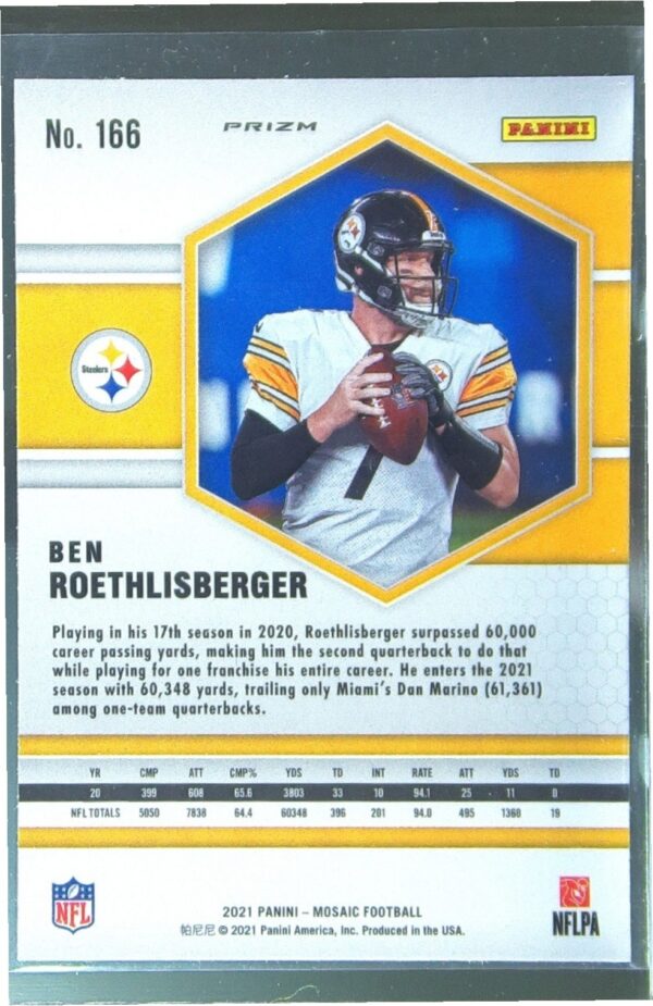 2021 Mosaic Ben Roethlisberger Prizm Green #166 Steelers - Image 3