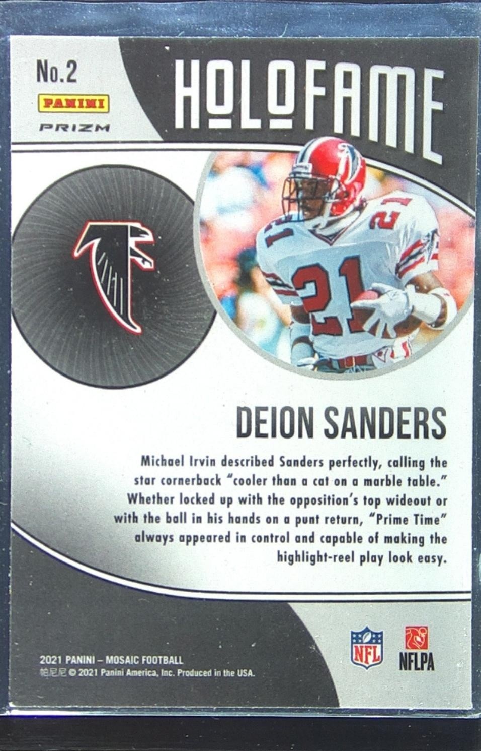 2021 Mosaic Deion Sanders #2 Falcons HoloFame Mosaic Green - Image 3