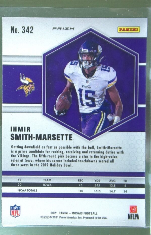 2021 Mosaic Ihmir Smith-Marsette Prizm Green RC #342 Vikings - Image 3