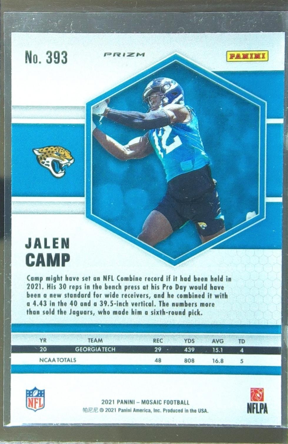 2021 Mosaic Jalen Camp Prizm RC #393 Jaguars - Image 3