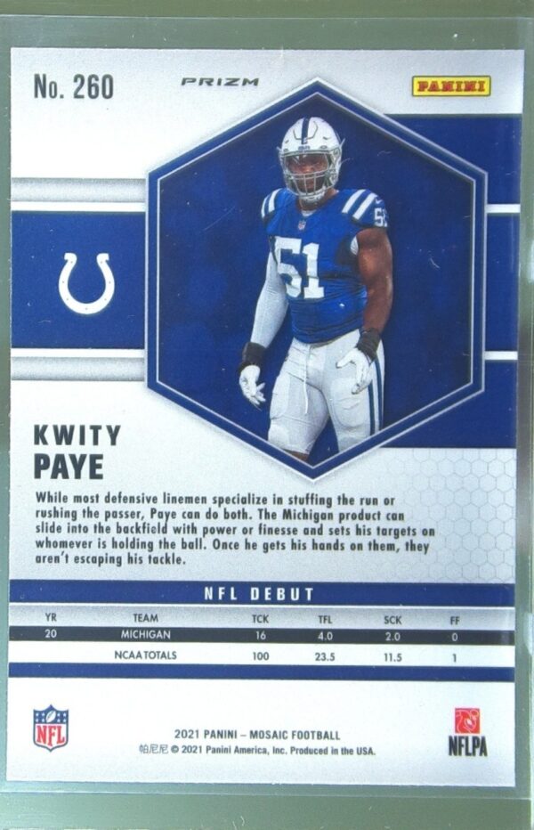 2021 Mosaic Kwity Paye Prizm Camo Pink RC #260 Colts - Image 3
