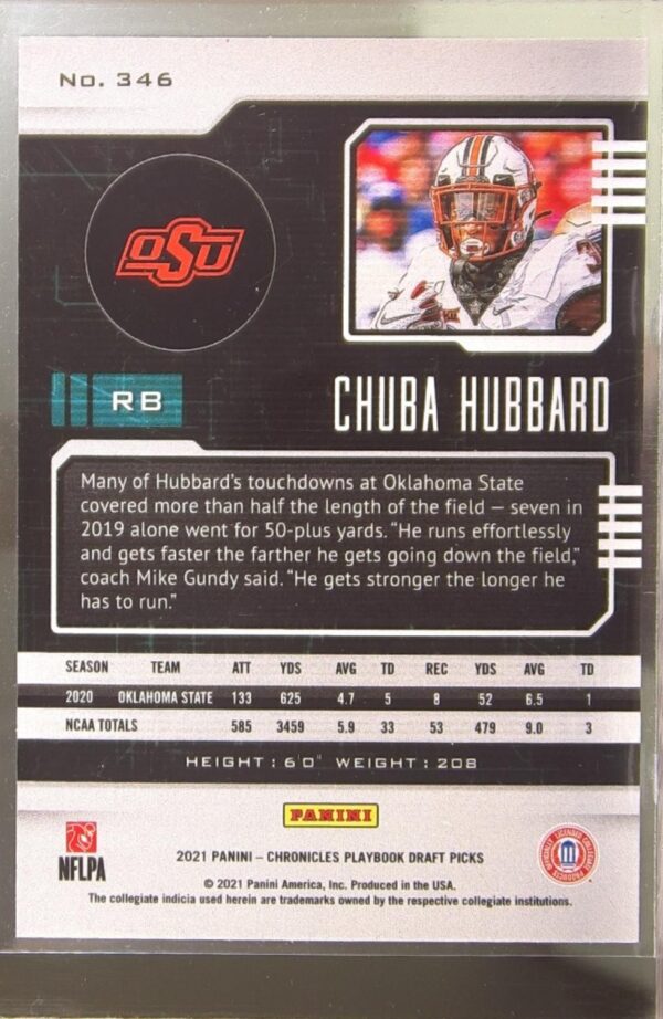 2021 Panini Chronicles Draft Picks Chuba Hubbard RC #346 Cowboys - Image 3