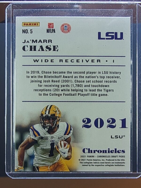 2021 Panini Chronicles Draft Picks Ja'Marr Chase #5 Tigers - Image 3