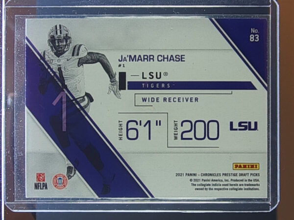 2021 Panini Chronicles Draft Picks Ja'Marr Chase #83 Tigers - Image 3