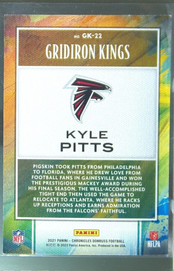 2021 Panini Chronicles Kyle Pitts #GK-22 Falcons Gridiron Kings Pink - Image 3