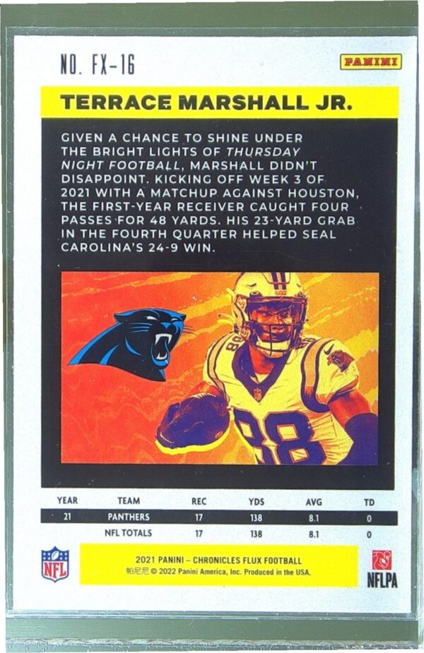 2021 Panini Chronicles Terrace Marshall Jr. #FX-16 Panthers Flux Rookies Silver - Image 3