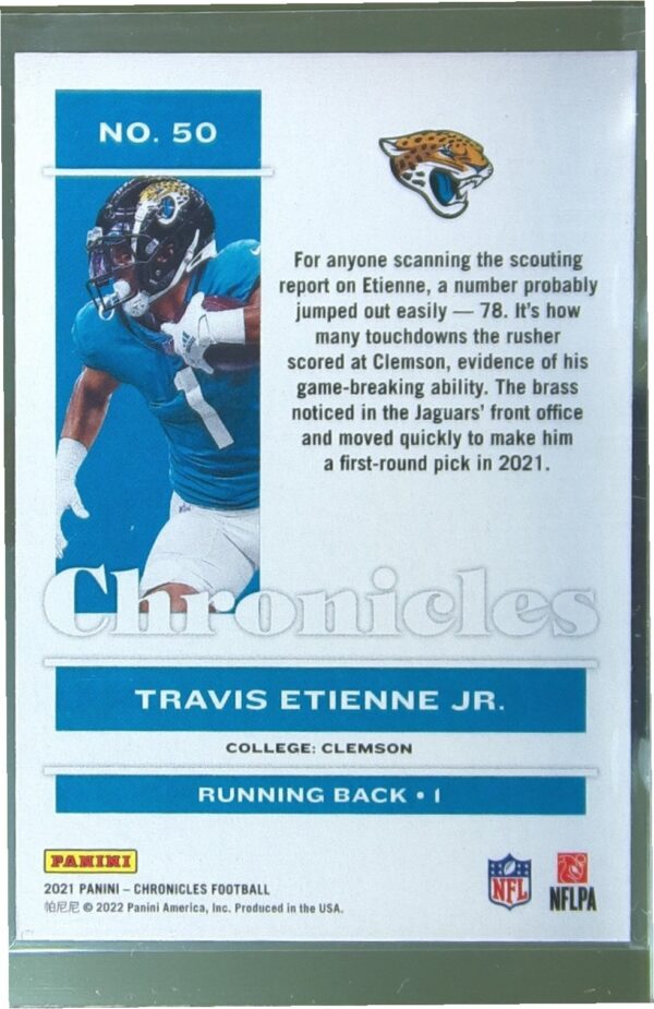 2021 Panini Chronicles Travis Etienne Jr. RC #50 Jaguars - Image 3