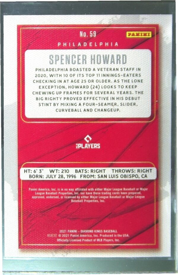 2021 Panini Diamond Kings Spencer Howard Artist's Proof Blue RC #59 Phillies - Image 3