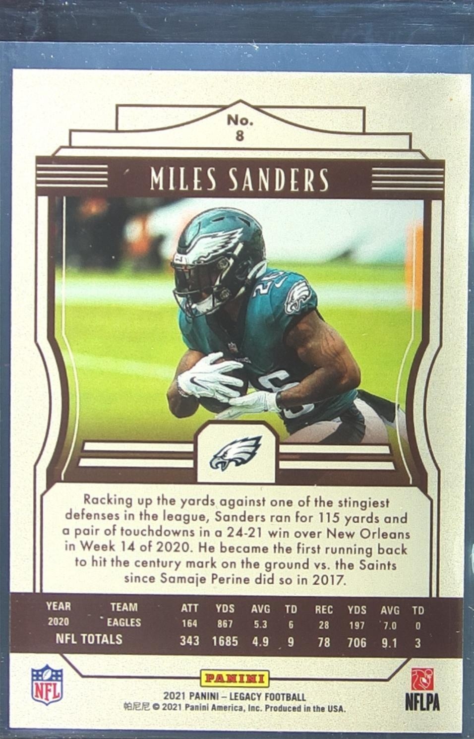 2021 Panini Legacy Miles Sanders Red /299 #8 Eagles - Image 3