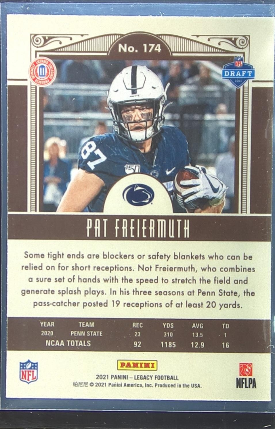 2021 Panini Legacy Pat Freiermuth RC #174 Lions Rookies Premium Edition - Image 3