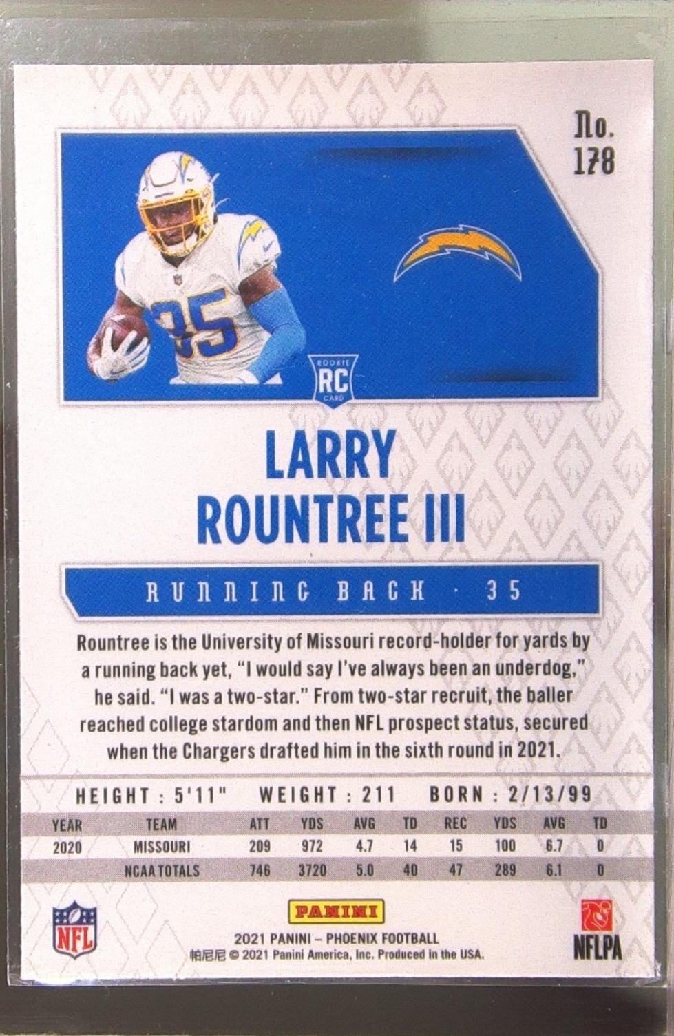 2021 Panini Phoenix Larry Rountree III RC #178 Chargers - Image 3