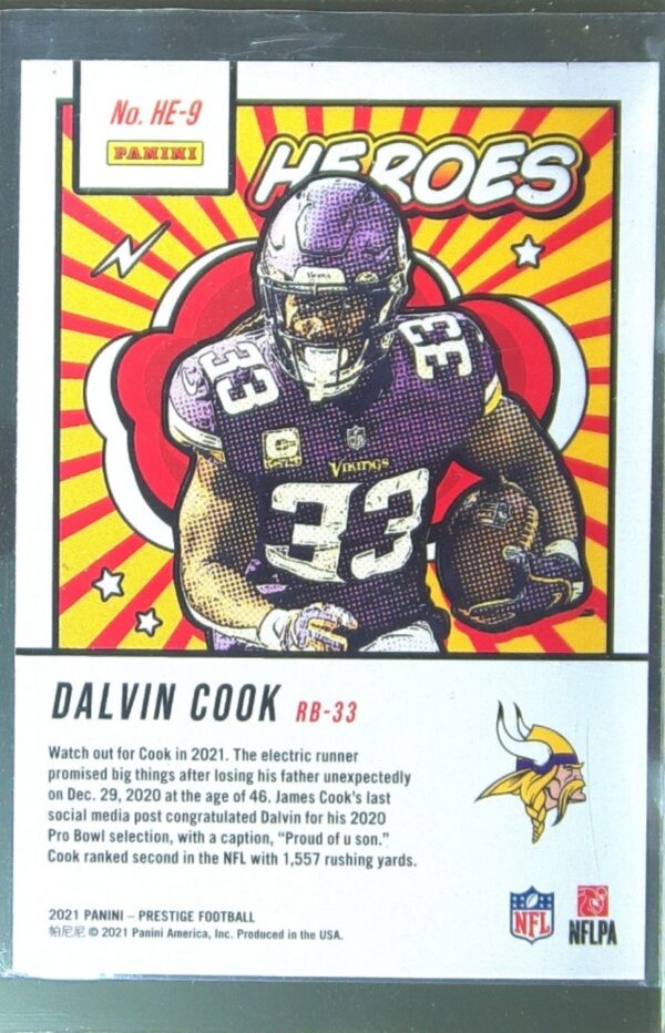 2021 Panini Prestige Dalvin Cook #HE-9 Vikings Heroes - Image 3