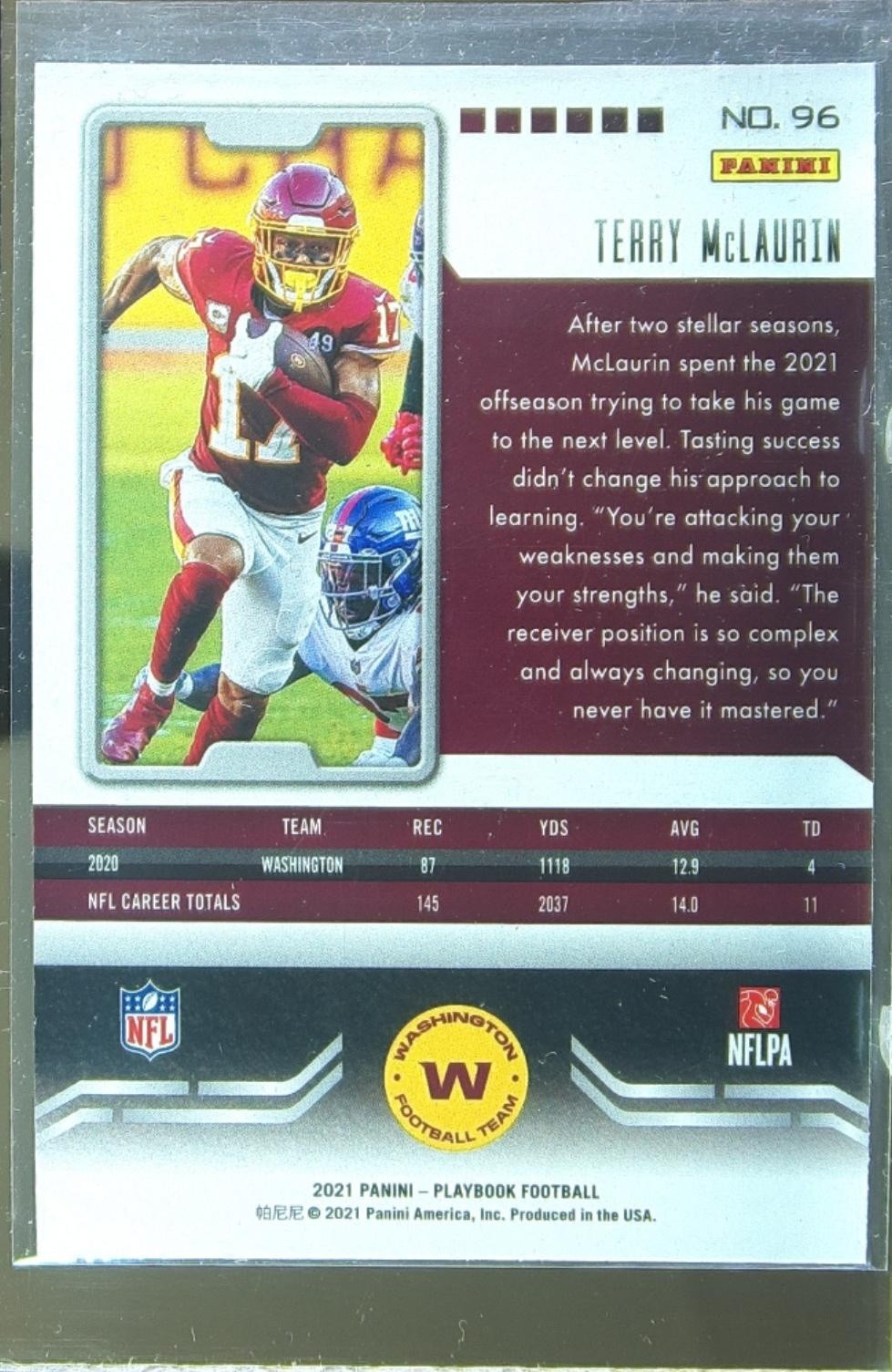 2021 Playbook Terry McLaurin Sparkle #96 Redskins - Image 3
